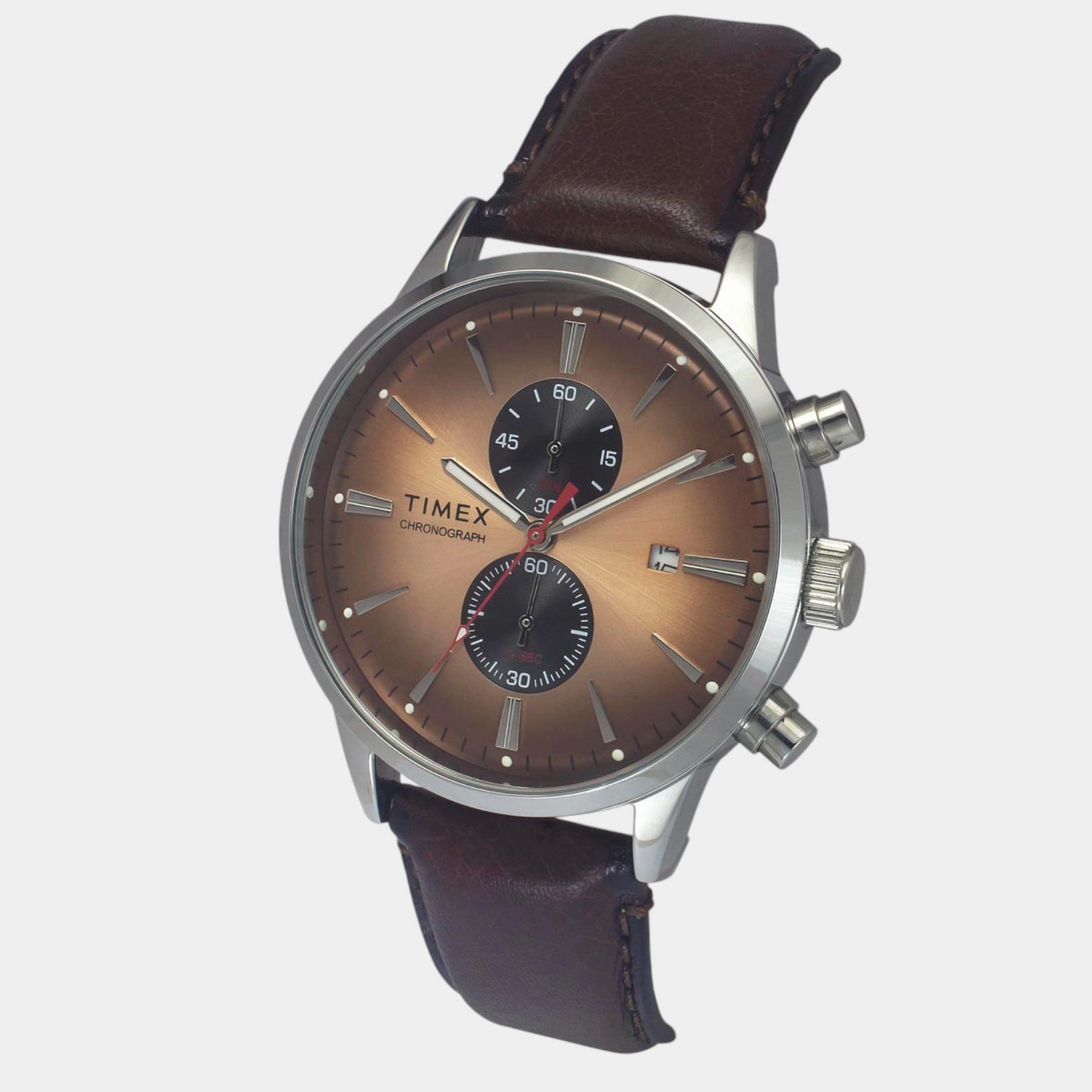 Men Quartz Salmon Dial Chronograph Leather Watch TWEG19930