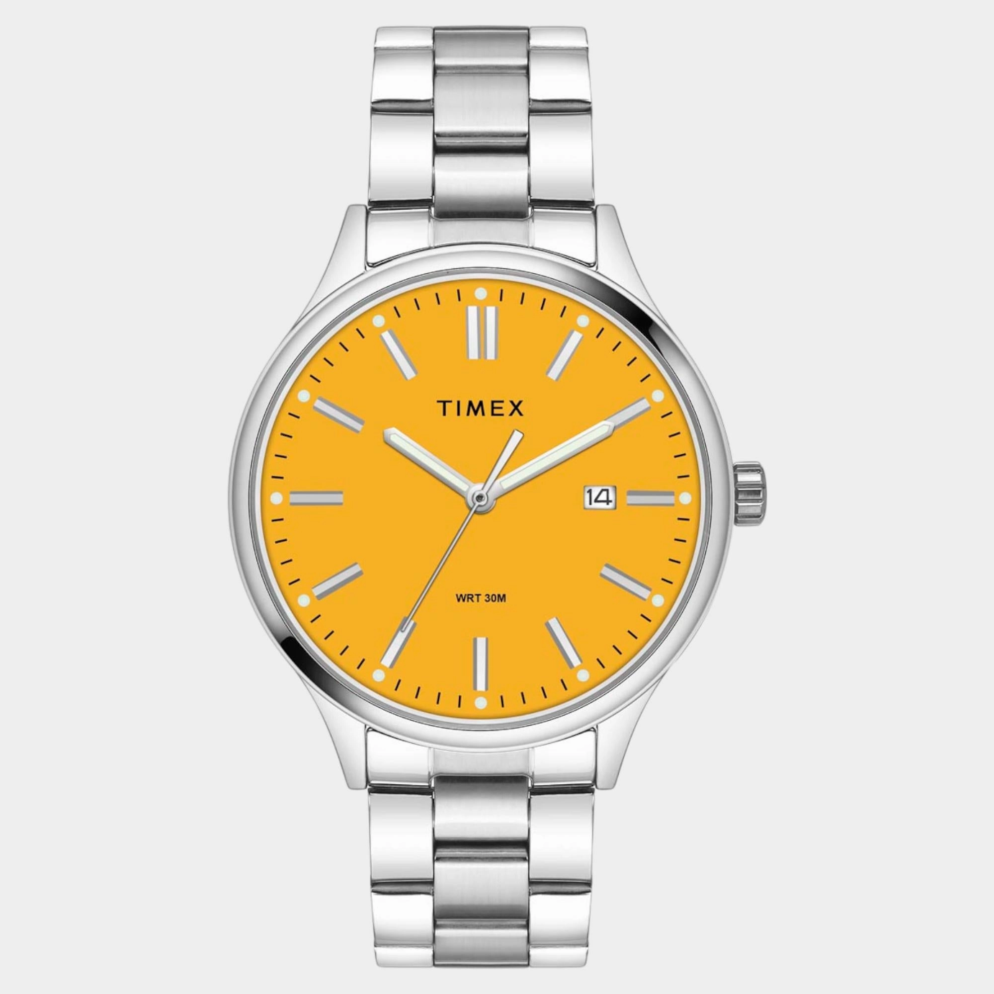 Men Quartz Yellow Dial Analog Stainless Steel Watch TWEG18428