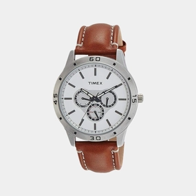 Men's White Dial Analog Leather Watch TW000U911