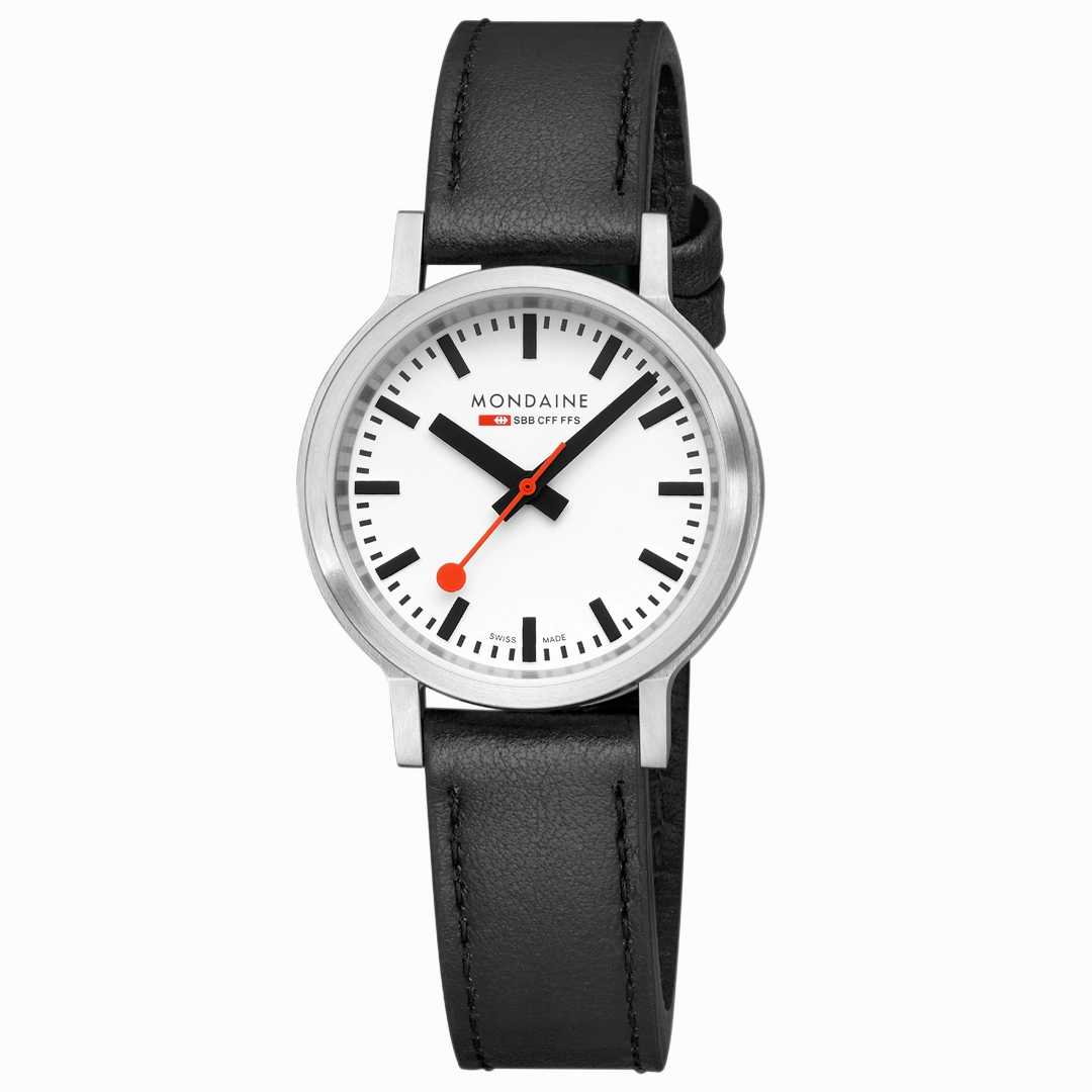 Mondaine Black Vegan Leather 34MM Watch MST.3401B.LBV.SET