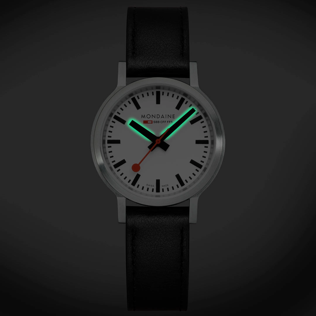 Mondaine Black Vegan Leather 34MM Watch MST.3401B.LBV.SET