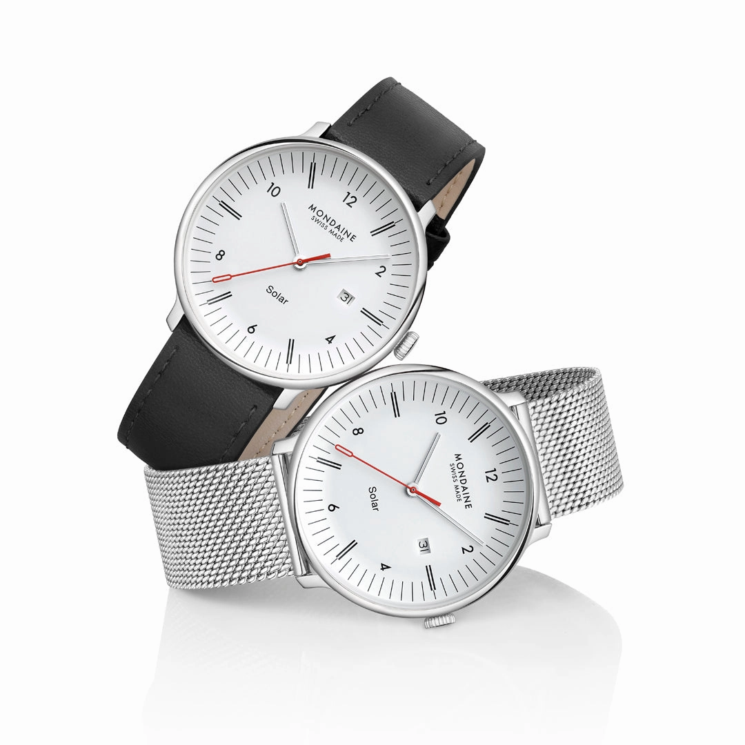 Mondaine Doppio Solar White Dial Stainless Steel Watch MLE.41910.SM