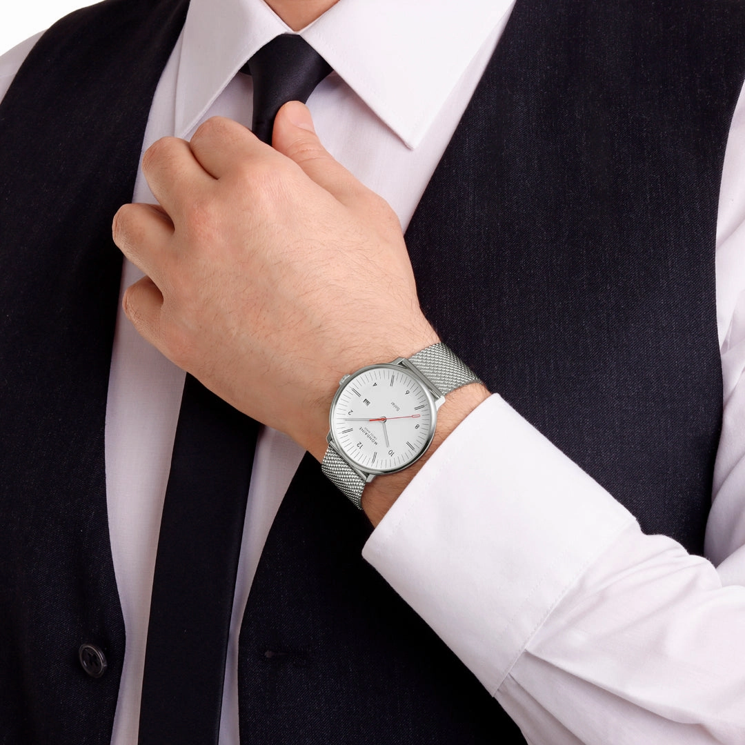 Mondaine Doppio Solar White Dial Stainless Steel Watch MLE.41910.SM