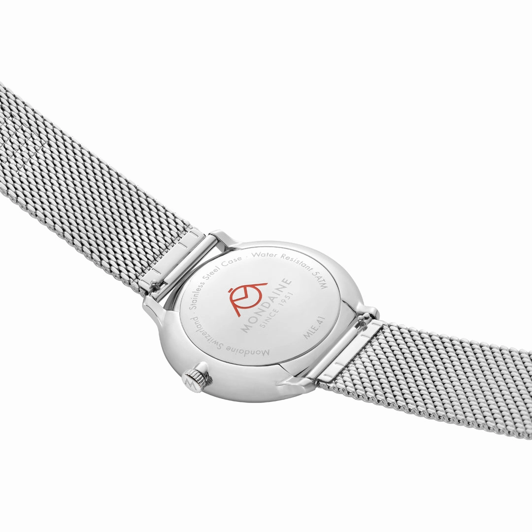Mondaine Doppio Solar White Dial Stainless Steel Watch MLE.41910.SM