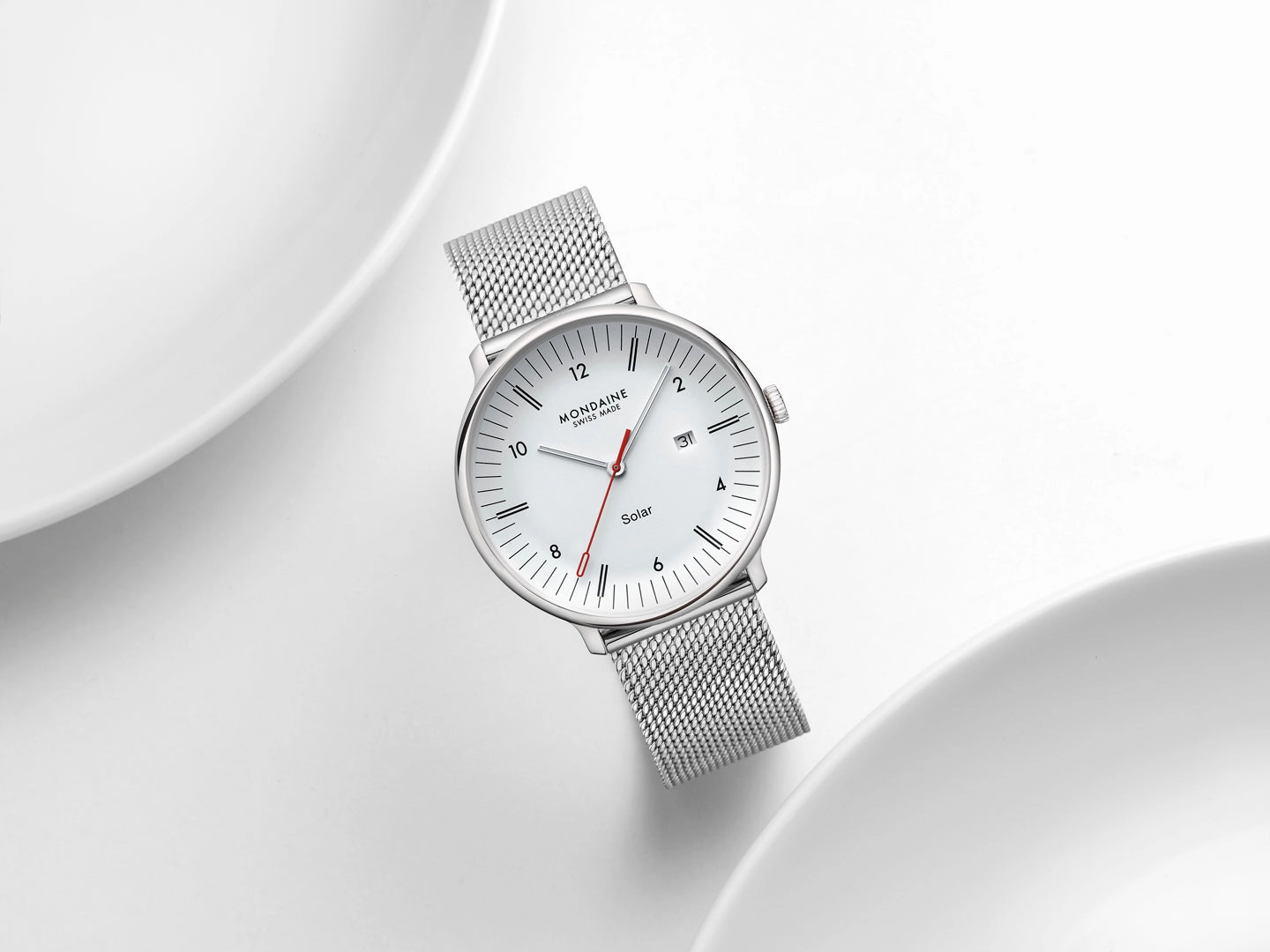Mondaine Doppio Solar White Dial Stainless Steel Watch MLE.41910.SM