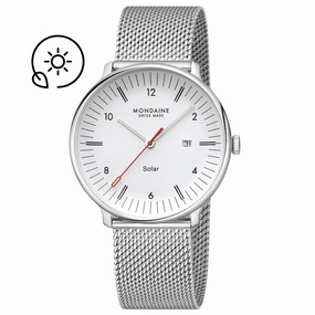Mondaine Doppio Solar White Dial Stainless Steel Watch MLE.41910.SM