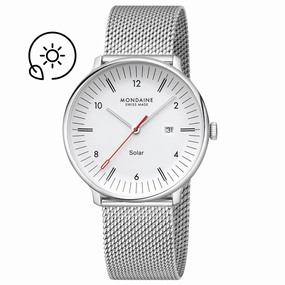 Mondaine Doppio Solar White Dial Stainless Steel Watch MLE.41910.SM