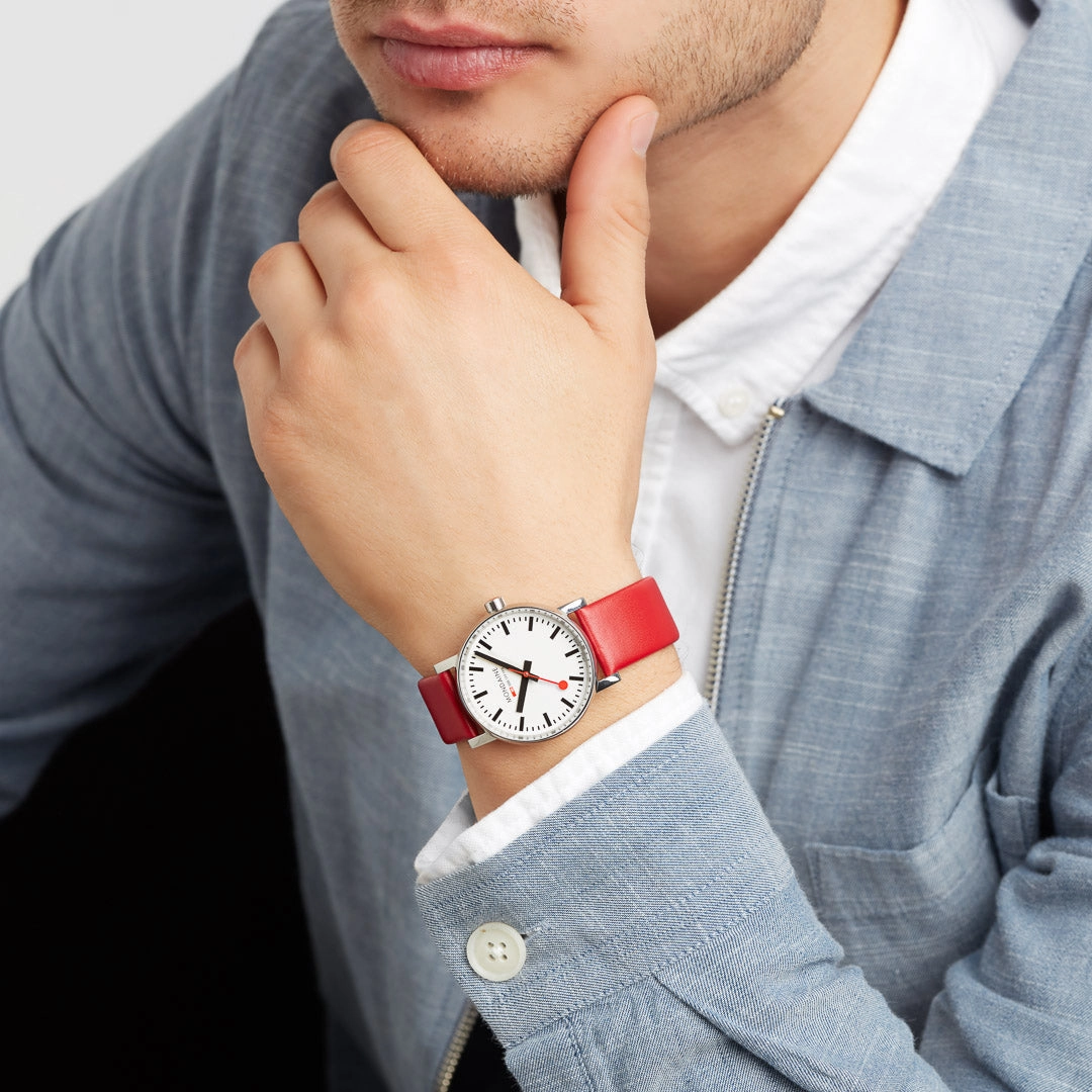 Mondaine Evo2 35mm White Dial Leather Watch MSE.35110.LCV