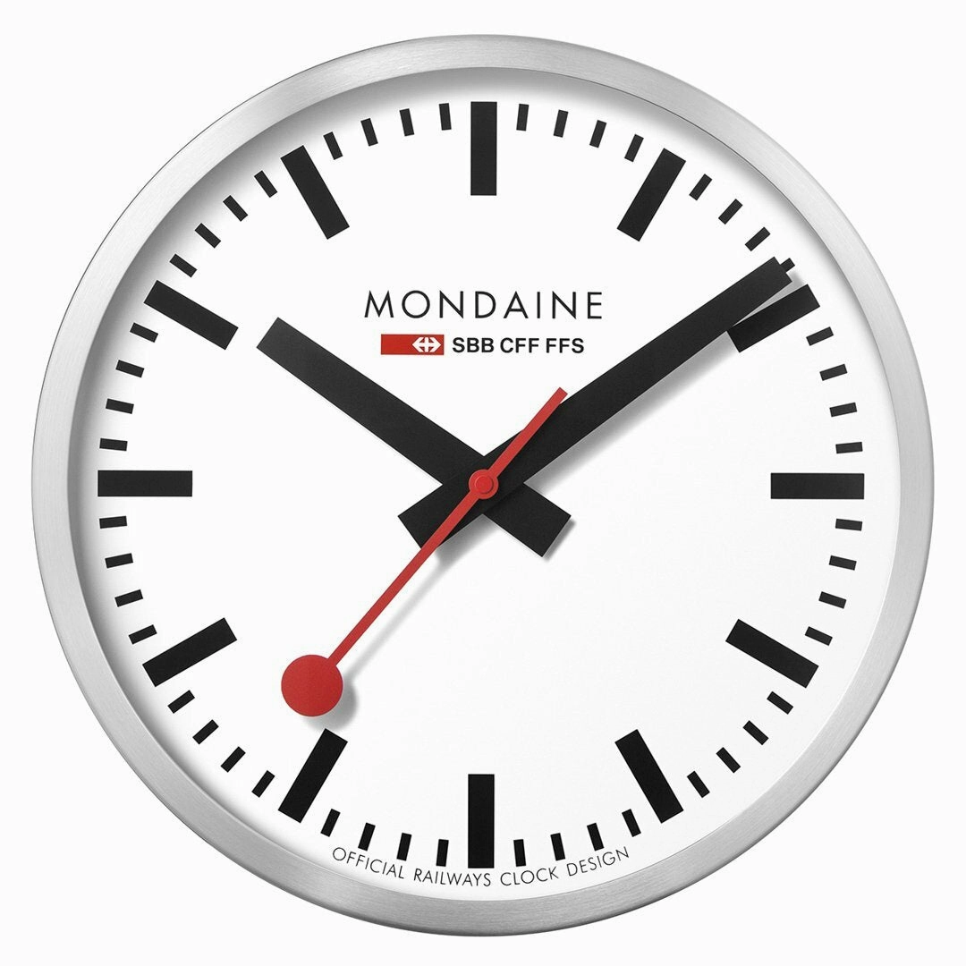 Mondaine Large Swiss Railway Classic Wall Clock with Brushed Aluminium Case