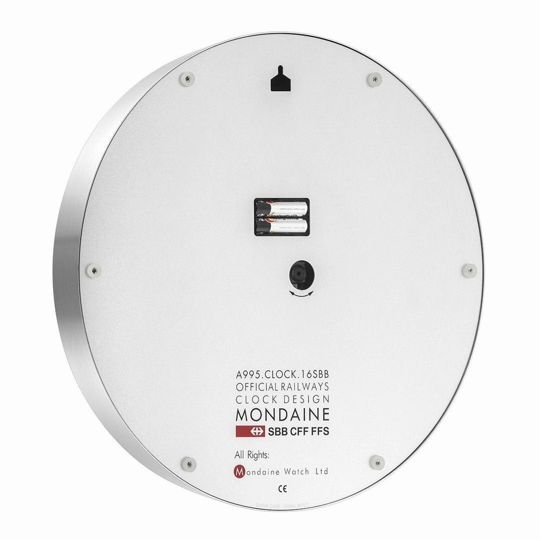 Mondaine Large Swiss Railway Classic Wall Clock with Brushed Aluminium Case