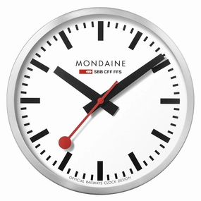 Mondaine Large Swiss Railway Classic Wall Clock with Brushed Aluminium Case