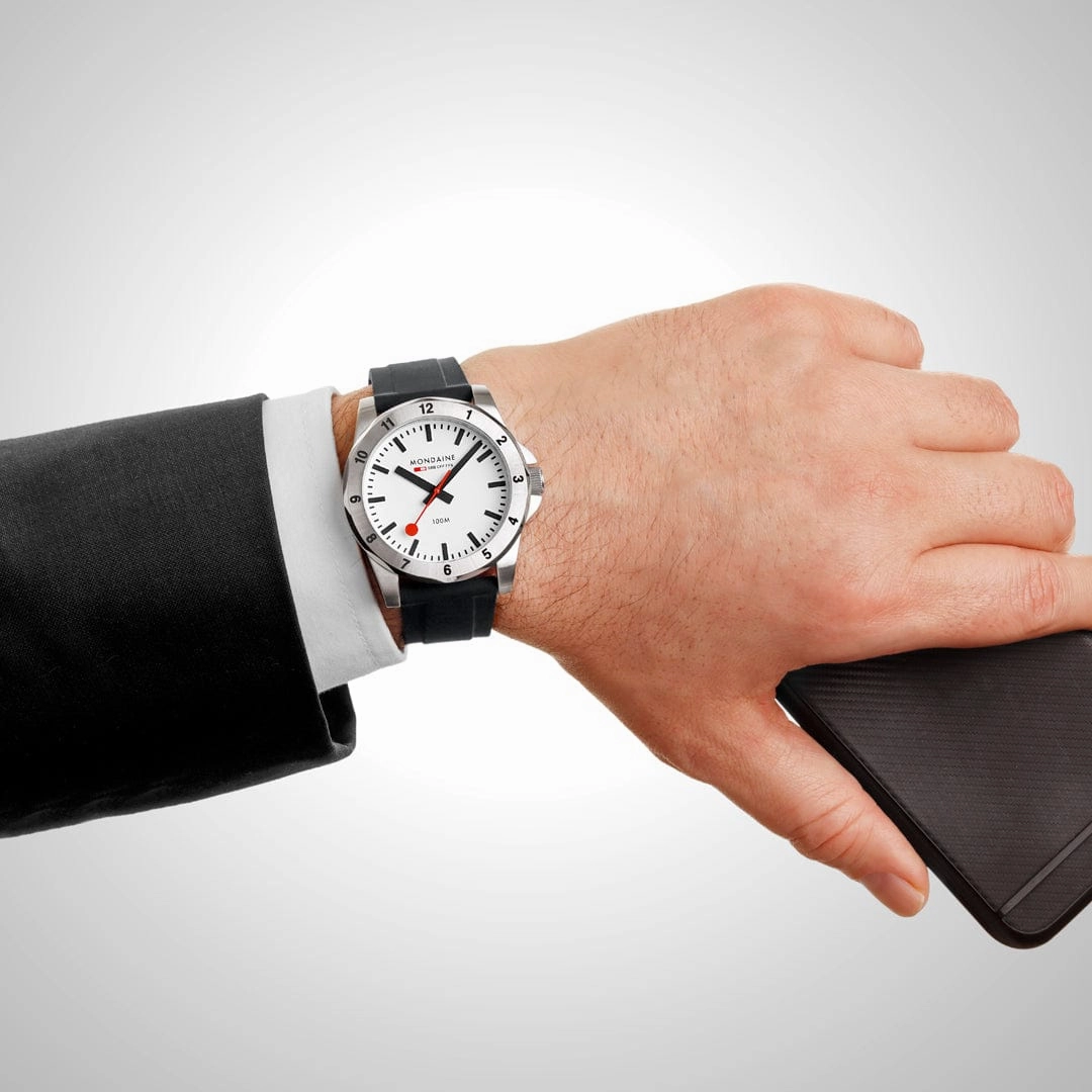 Mondaine Numeri White Dial Black Silicone Strap Watch MSN.4211B.RB