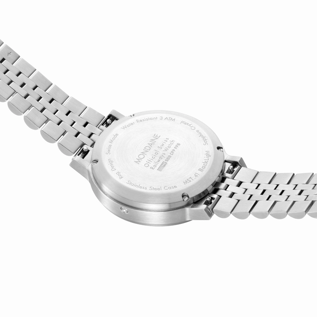 Mondaine Stop2go Backlight White Dial Stainless Steel Watch MST.4101B.SJ.2SE