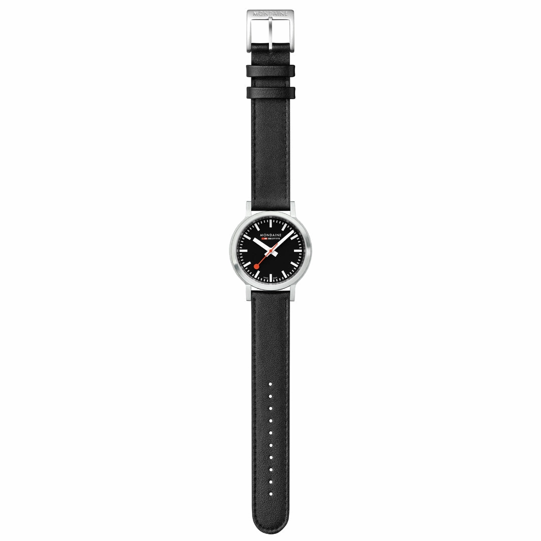 Mondaine Super-Luminova Black Vegan Leather 34MM Watch MST.34020.LBV.SET