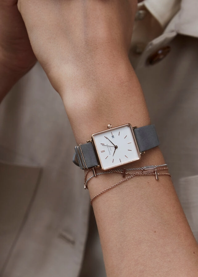 Montre Rosefield THE BOXY Blanc Gris lphant Or Rose QWGR-Q12