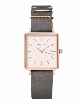 Montre Rosefield THE BOXY Blanc Gris lphant Or Rose QWGR-Q12