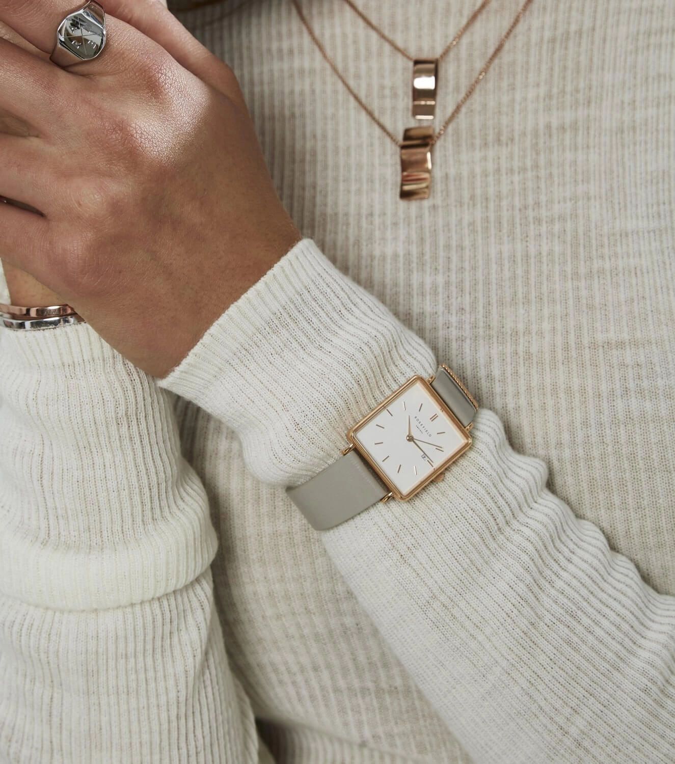 Montre Rosefield THE BOXY Blanc Gris Or rose