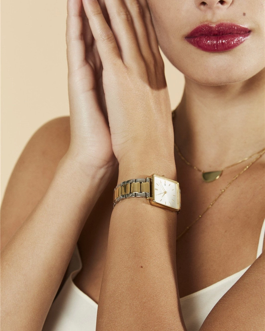 Montre Rosefield THE BOXY Blanc Sunray Acier Argent Or Jaune Duo Q043