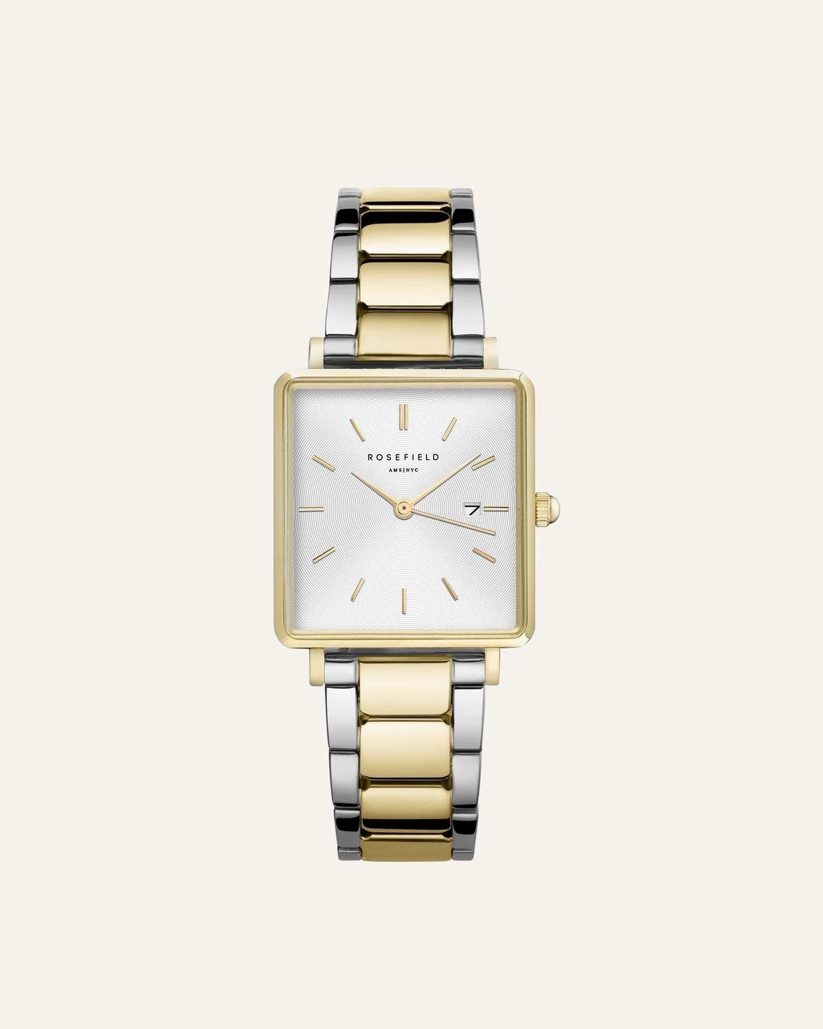Montre Rosefield THE BOXY Blanc Sunray Acier Argent Or Jaune Duo Q043
