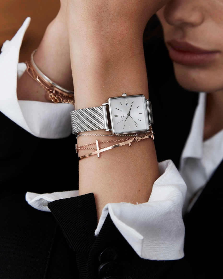 Montre Rosefield THE BOXY Blanc Sunray Argent QWSS-Q02