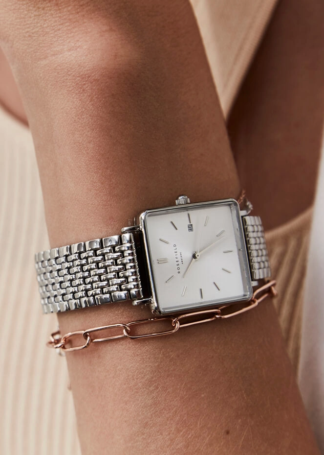 Montre Rosefield THE BOXY Blanc Sunray Argent QWSS-Q08