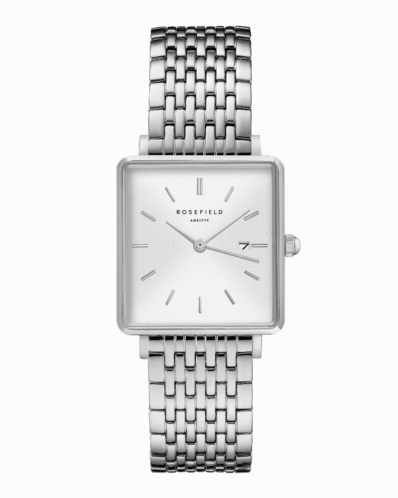 Montre Rosefield THE BOXY Blanc Sunray Argent QWSS-Q08