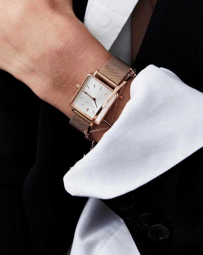 Montre Rosefield THE BOXY Blanc Sunray Or Rose QWSR-Q01