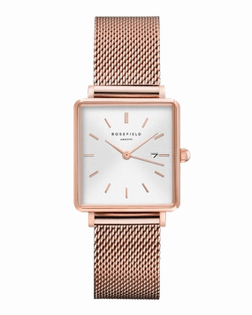 Montre Rosefield THE BOXY Blanc Sunray Or Rose QWSR-Q01