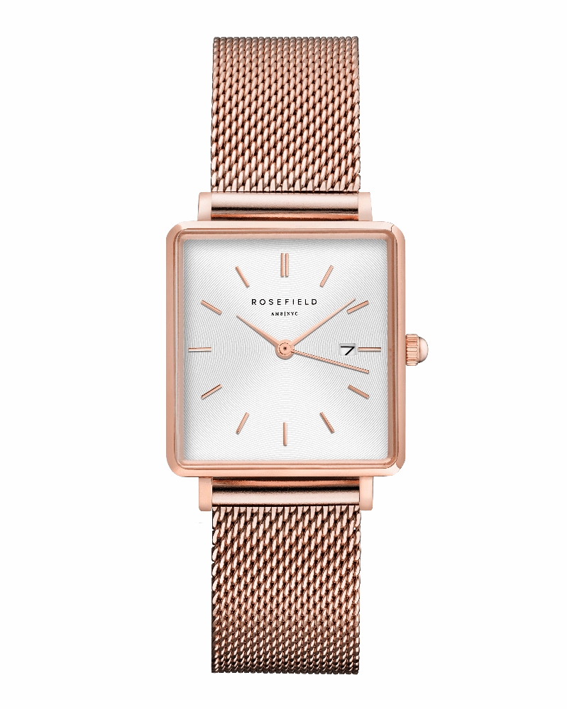Montre Rosefield THE BOXY Blanc Sunray Or Rose QWSR-Q01