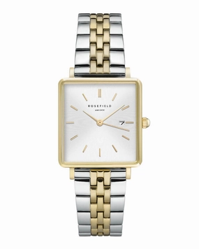 Montre Rosefield THE BOXY Duotone Blanc Sunray Or Jaune Argent QSVGD-Q013