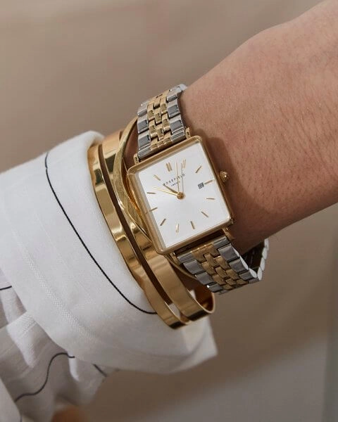 Montre Rosefield THE BOXY Duotone Blanc Sunray Or Jaune Argent QSVGD-Q013