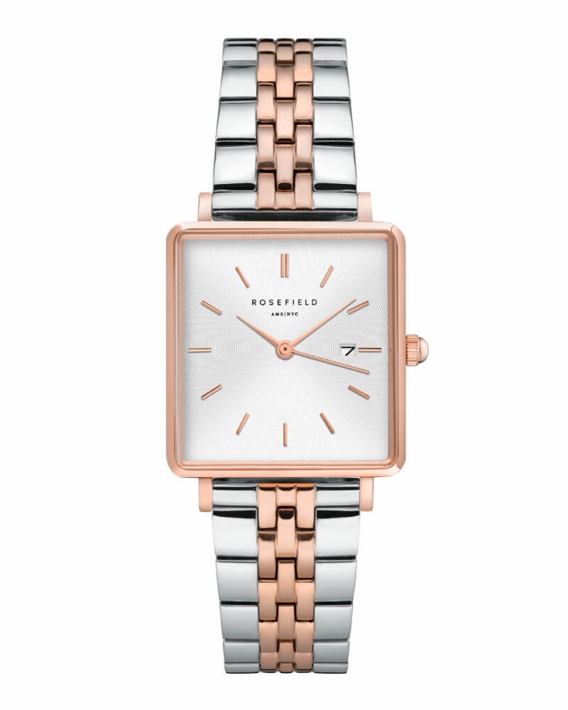Montre Rosefield THE BOXY Duotone Blanc Sunray Or Rose Argent QSVRD-Q014