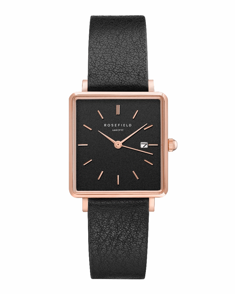 Montre Rosefield THE BOXY Noir Or Rose QBBR-Q10