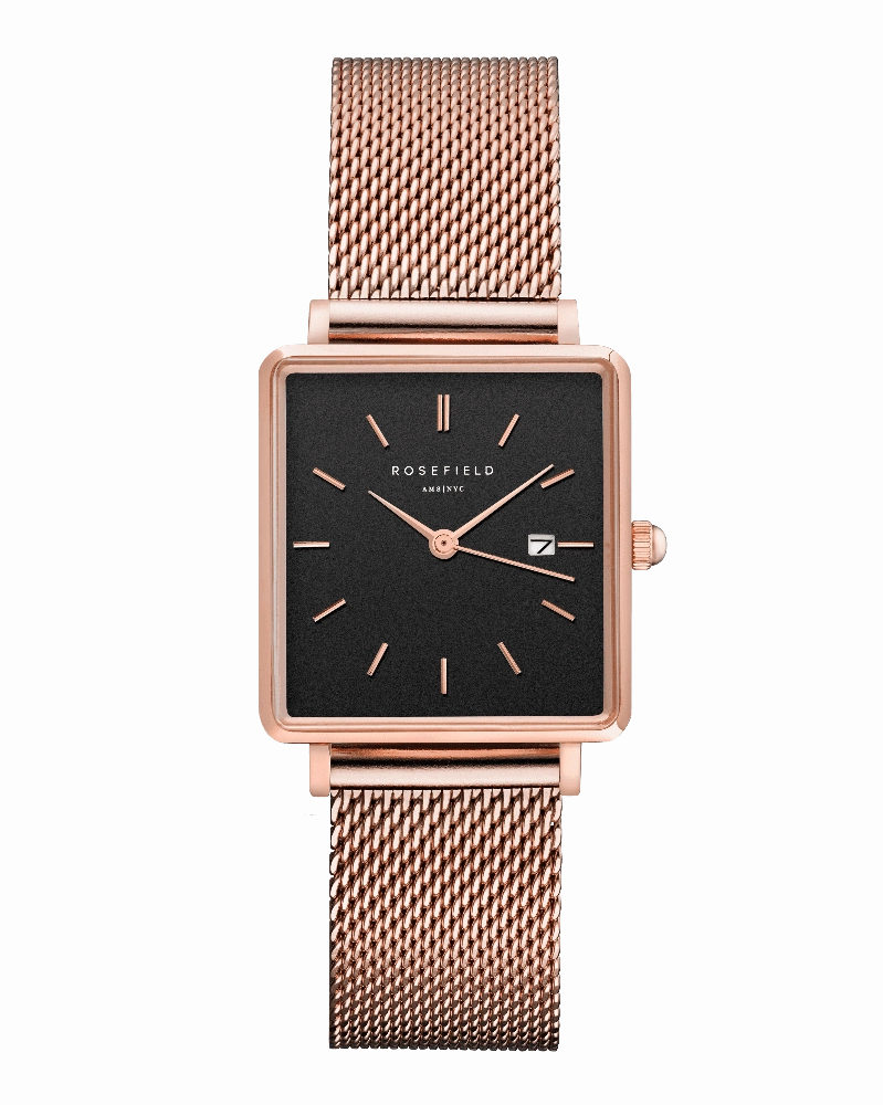 Montre Rosefield THE BOXY Noir Or Rose QBMR-Q05