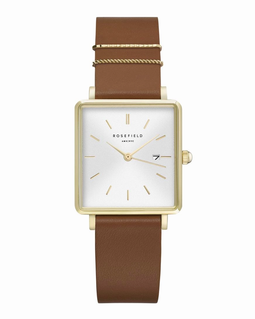 Montre Rosefield THE BOXY White Cognac Gold Q029