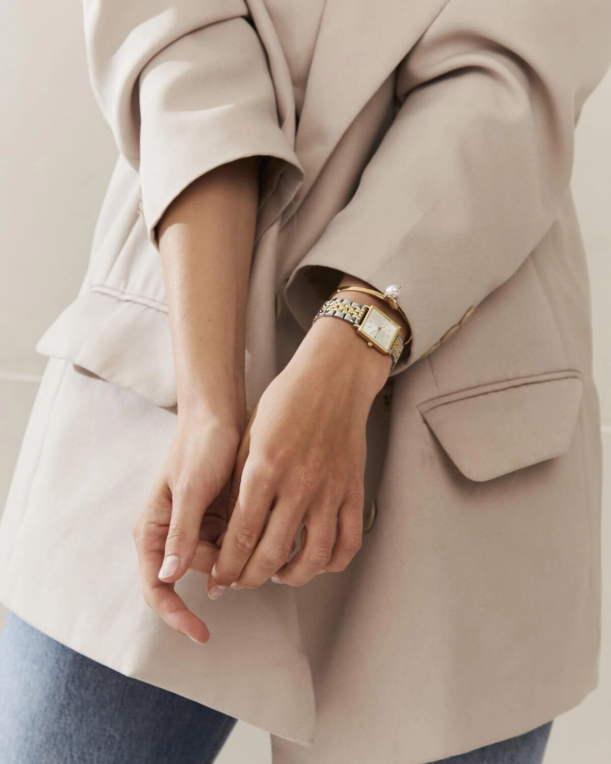 Montre Rosefield THE BOXY XS Blanc Sunray Argent Or Jaune Duotone Q023