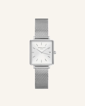 Montre Rosefield THE BOXY XS Blanc Sunray Mailles Argent Q038