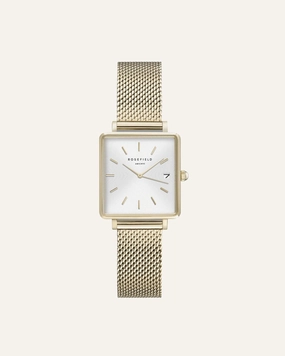 Montre Rosefield THE BOXY XS Blanc Sunray Mailles Or Jaune Q039