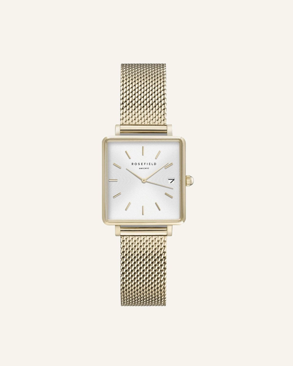 Montre Rosefield THE BOXY XS Blanc Sunray Mailles Or Jaune Q039