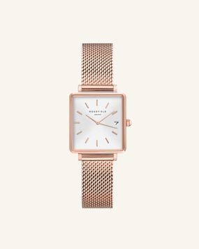 Montre Rosefield THE BOXY XS Blanc Sunray Mailles Or Rose Q040