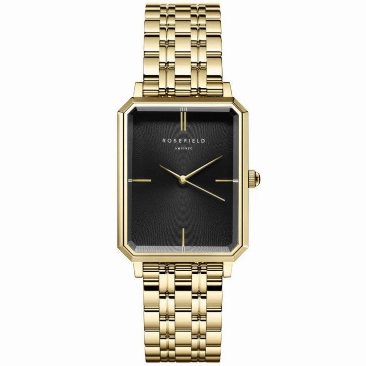 Montre Rosefield The Octagon Noir Sunray Acier Dor O47