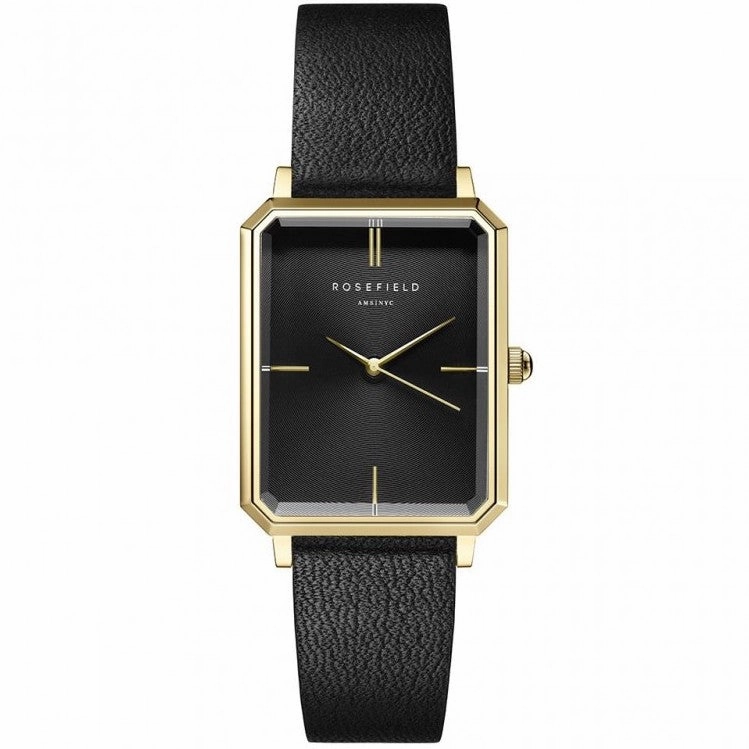 Montre Rosefield The Octagon Noir Sunray Cuir Noir O49