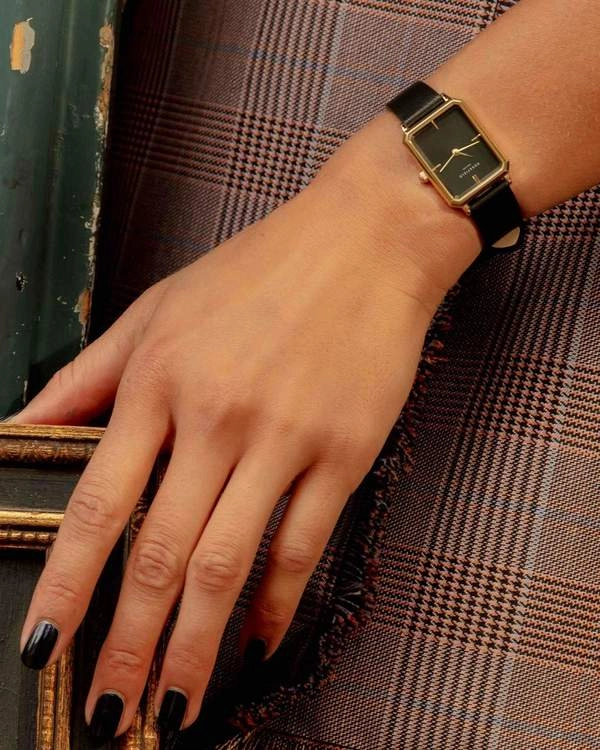 Montre Rosefield The Octagon Noir Sunray Cuir Noir O49
