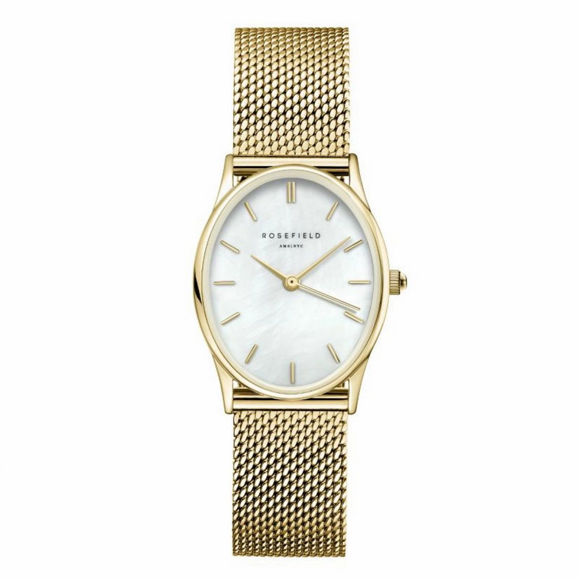 Montre Rosefield The Oval Blanc Acier Or Mesh V10