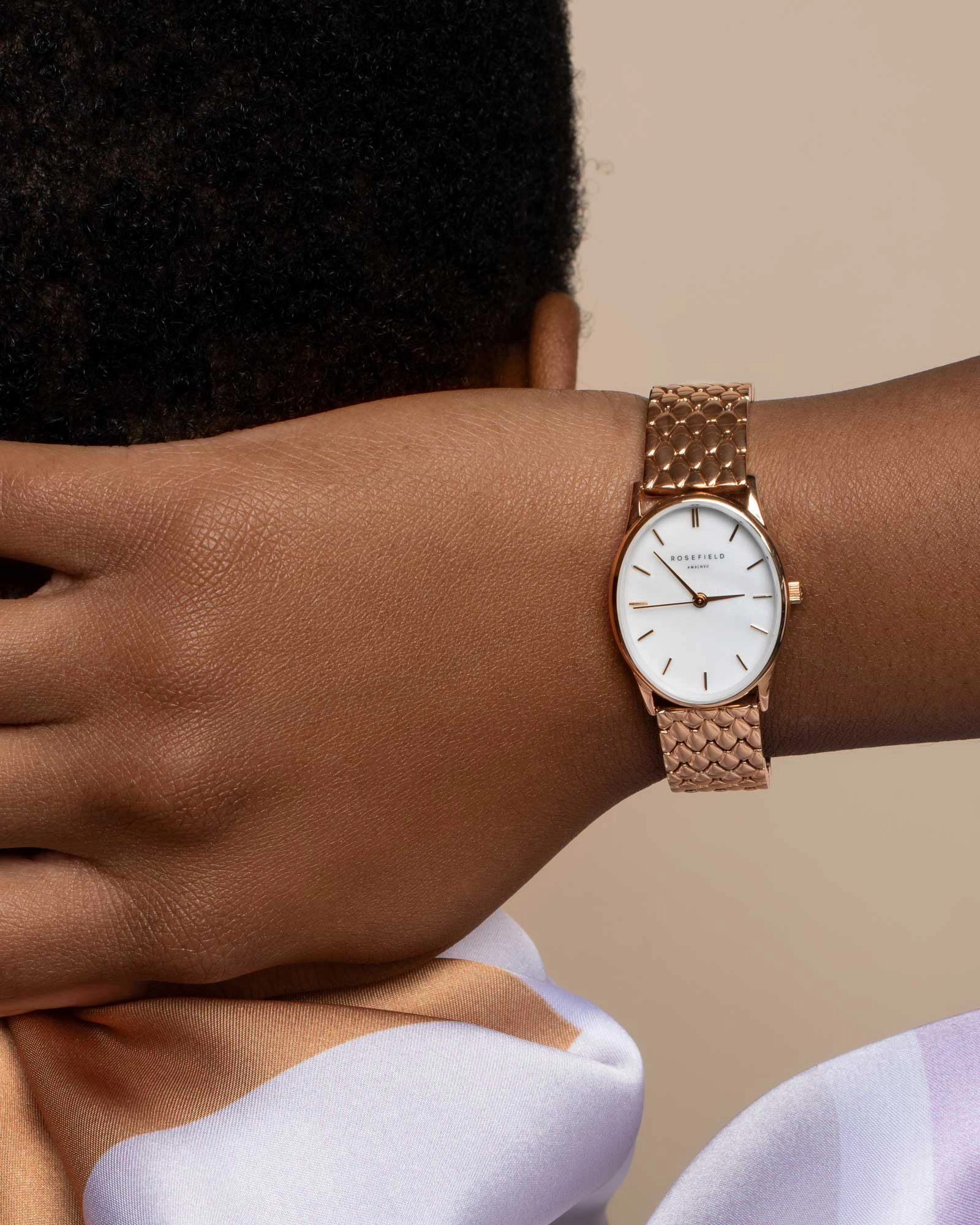 Montre Rosefield The Oval Blanc Acier Or Rose OV02