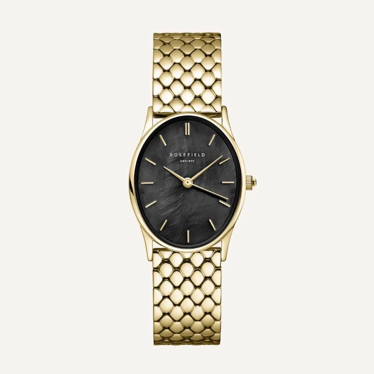 Montre Rosefield The Oval Noir Acier Or OV14