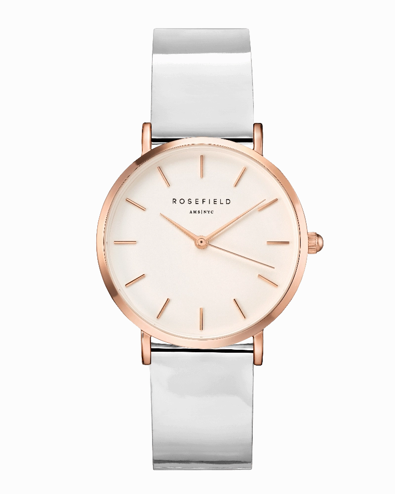 Montre Rosefield THE PREMIUM GLOSS Blanc Mtallique Or Rose SHMWR-H35