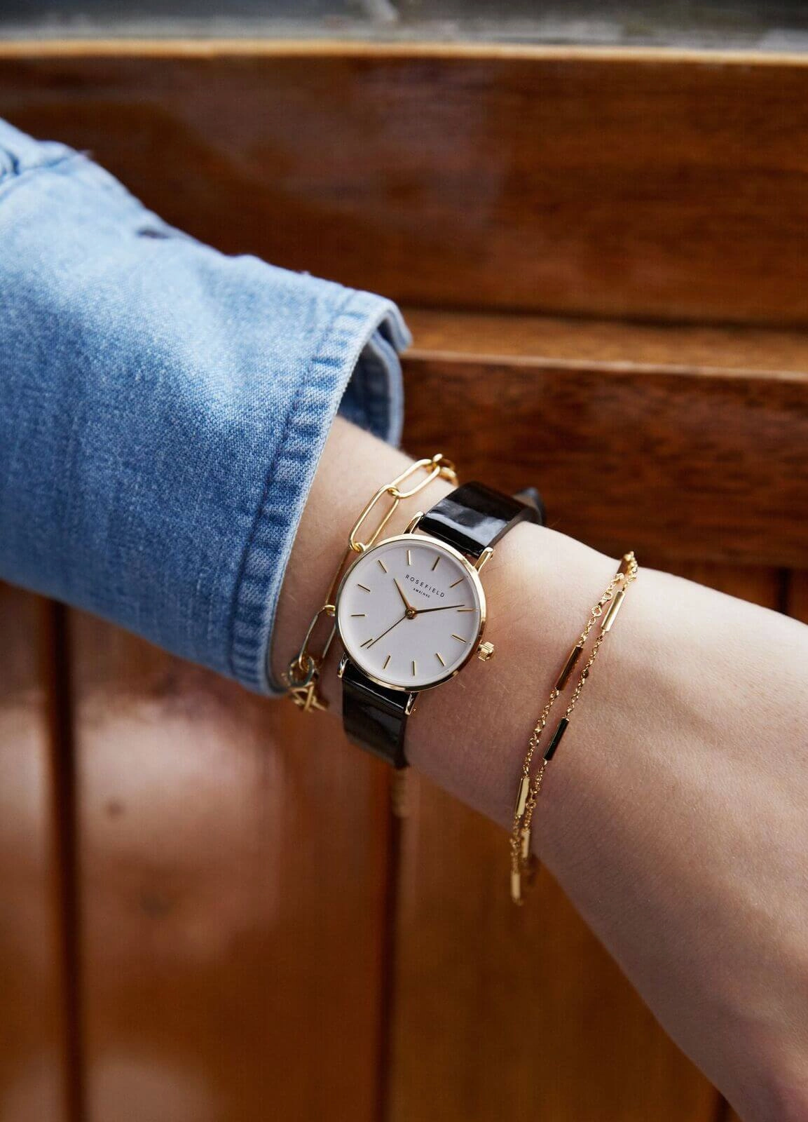 Montre Rosefield THE PREMIUM GLOSS Blanc Noir Or Jaune SHBWG-H33
