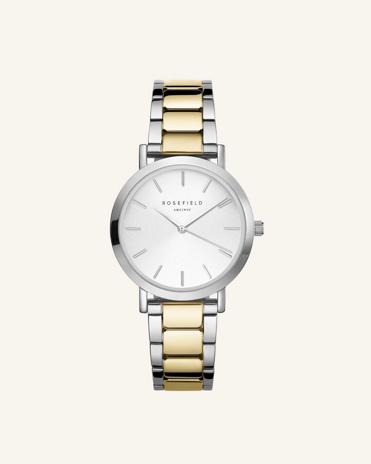 Montre Rosefield The TRIBECA Blanc Sunray Acier Argent Or Duo T63