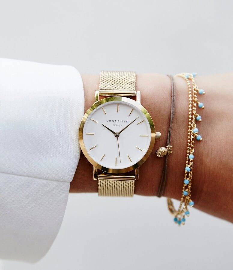 Montre Rosefield The TRIBECA White Mesh Gold TWG-T51